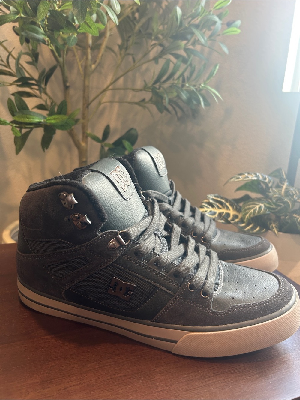 DC Men’s Charcoal High-Top Sneakers with White Sole